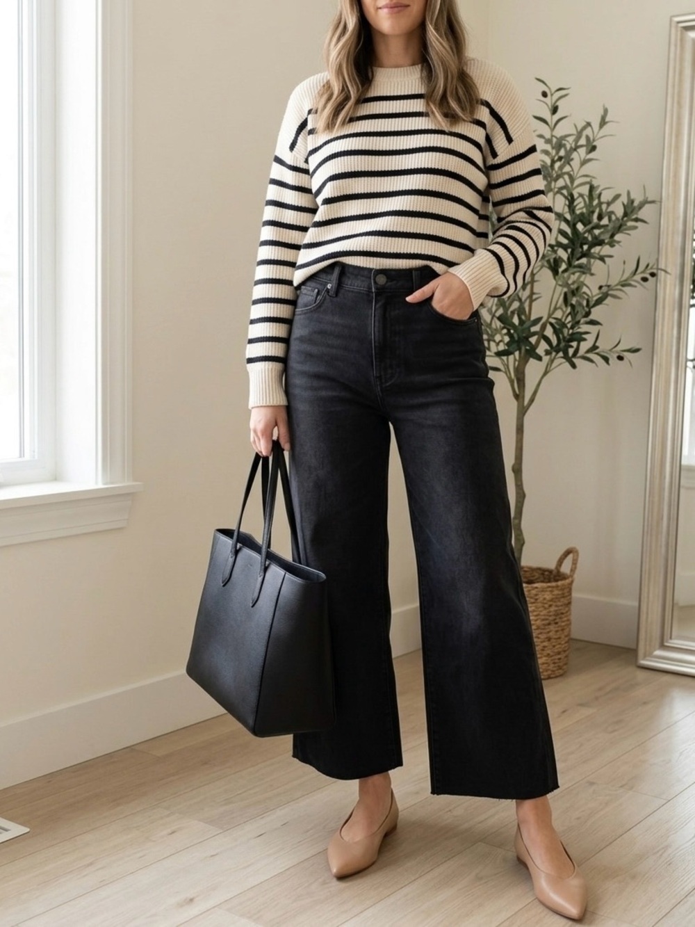 Universal Thread Sailor Wide Leg Jeans NWT Size 6 Black High Rise Cropped - Picture 2 of 9
